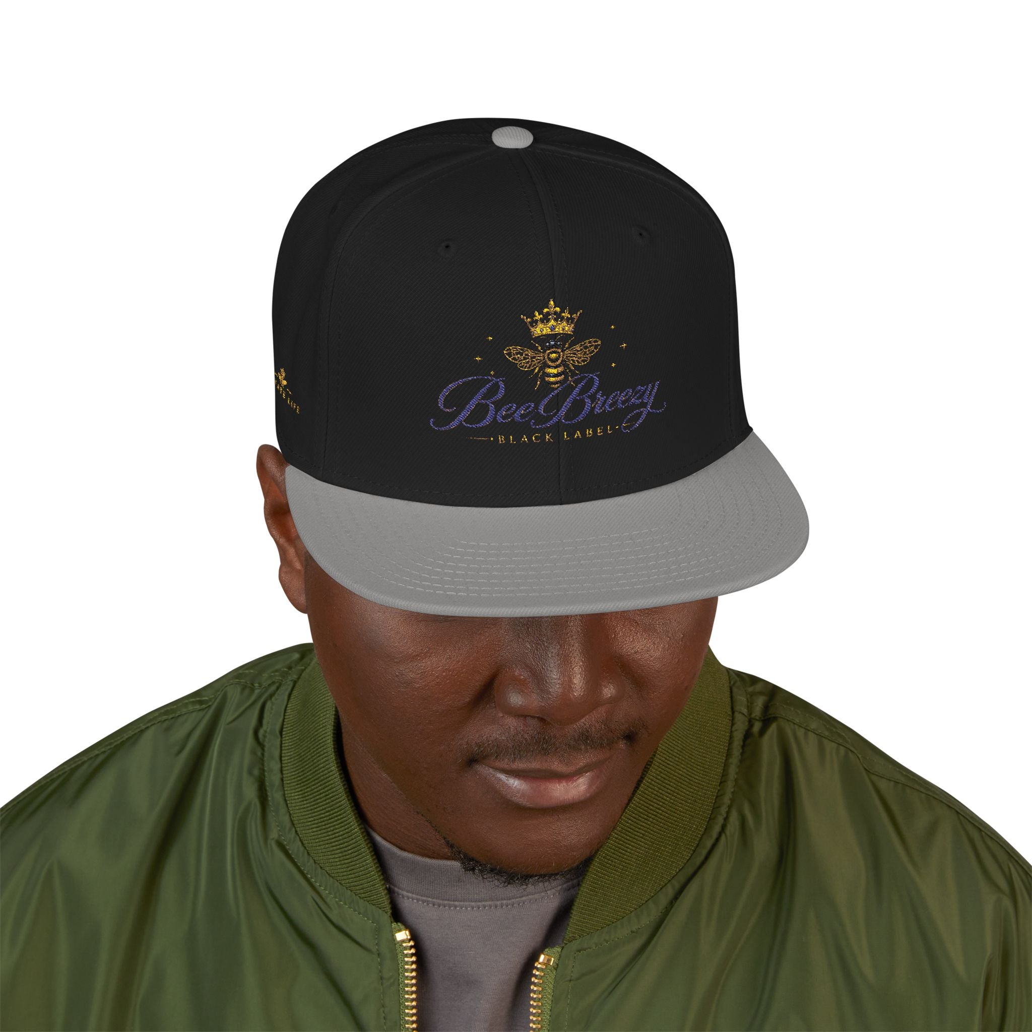 BeeBreezy Black Label Crowned Bee Embroidered Snapback Hat