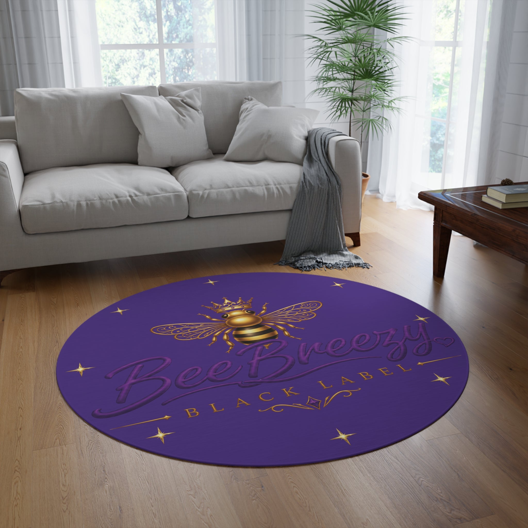 BeeBreezy Black Label Crowned Bee Round Rug