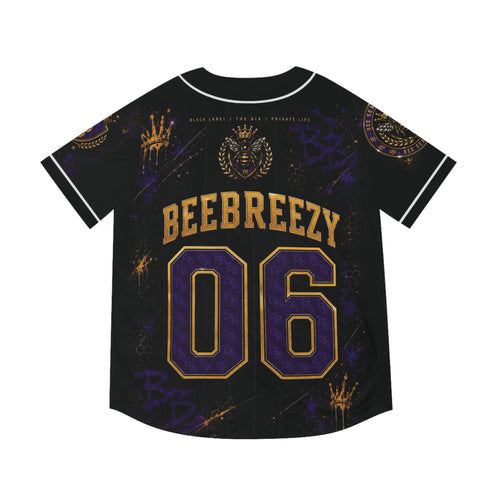BeeBreezy Black Label Baseball Jersey — Crowned Bee Club | Purple Graffiti & Honey-Gold 06