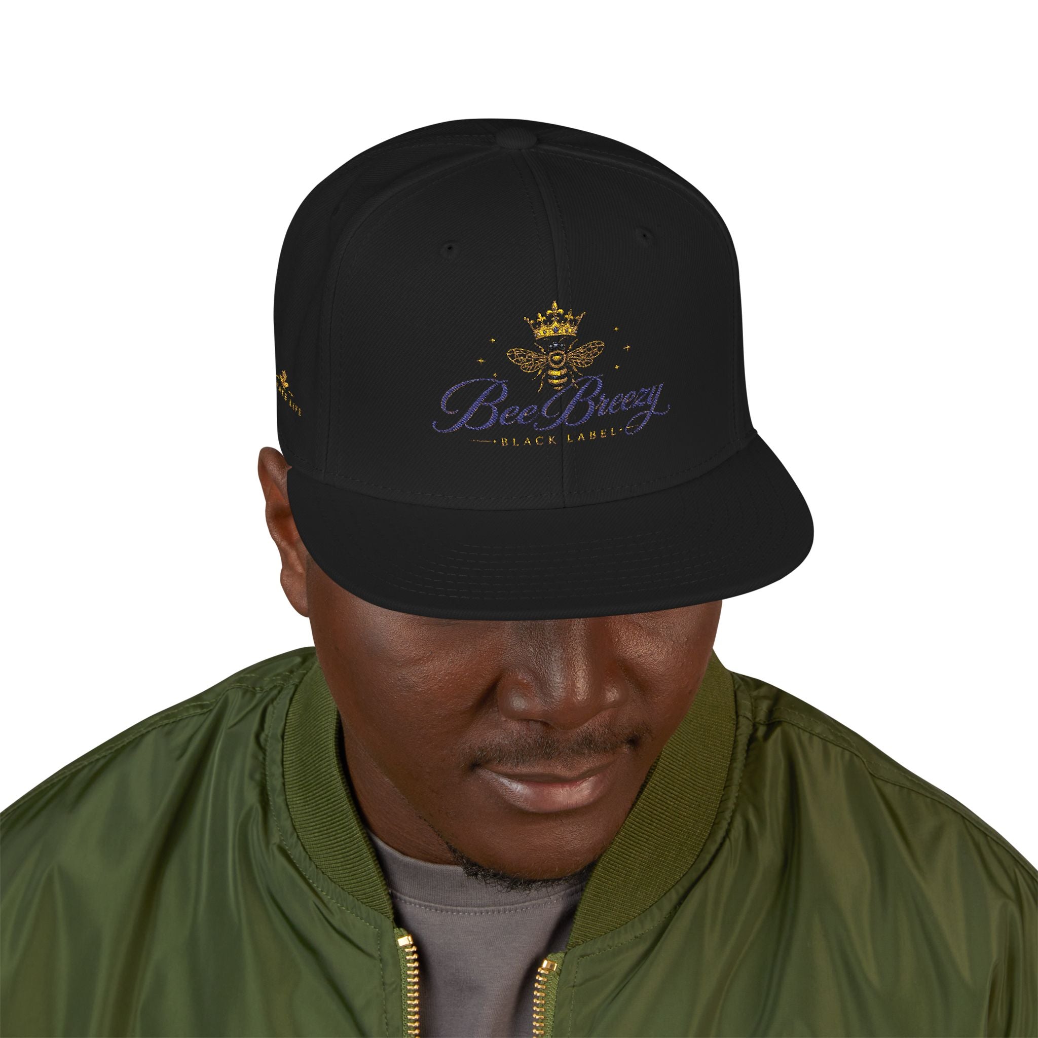 BeeBreezy Black Label Crowned Bee Embroidered Snapback Hat