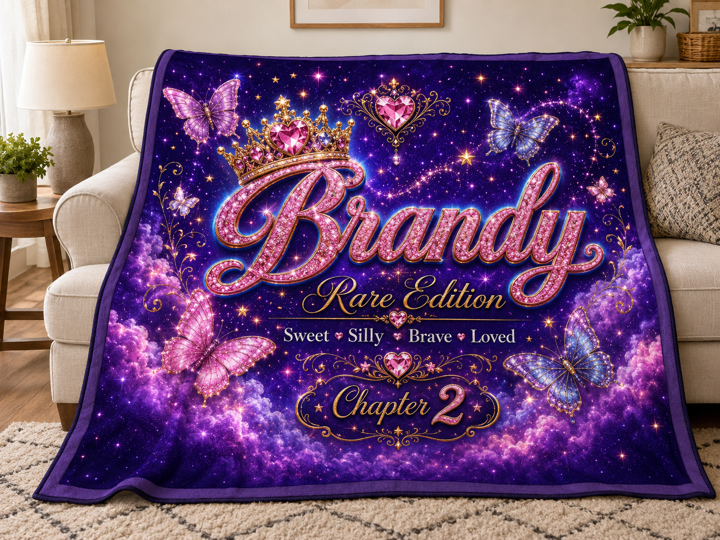Personalized 'Rare Edition' Girls Velveteen Plush Blanket — Purple Galaxy Princess with Name & Chapter