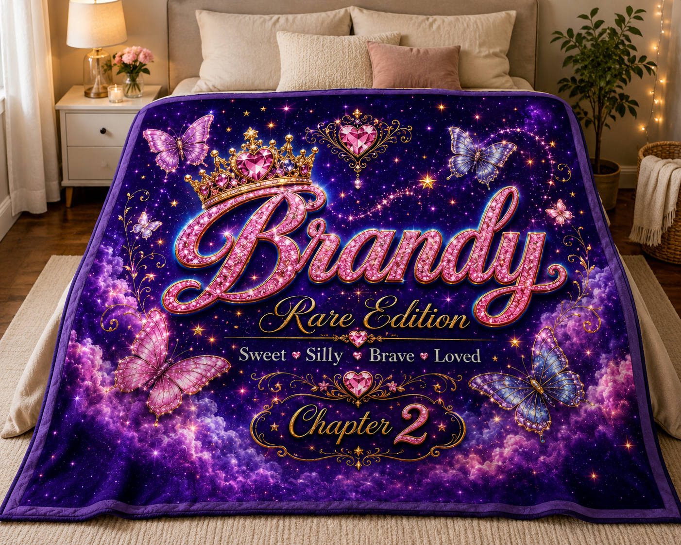 Personalized 'Rare Edition' Girls Velveteen Plush Blanket — Purple Galaxy Princess with Name & Chapter