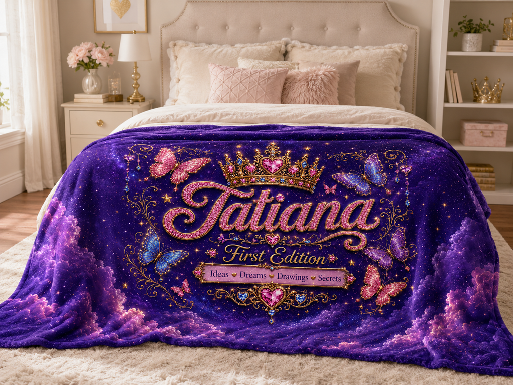 Personalized Princess Plush Blanket — Royal Purple Galaxy Name Throw