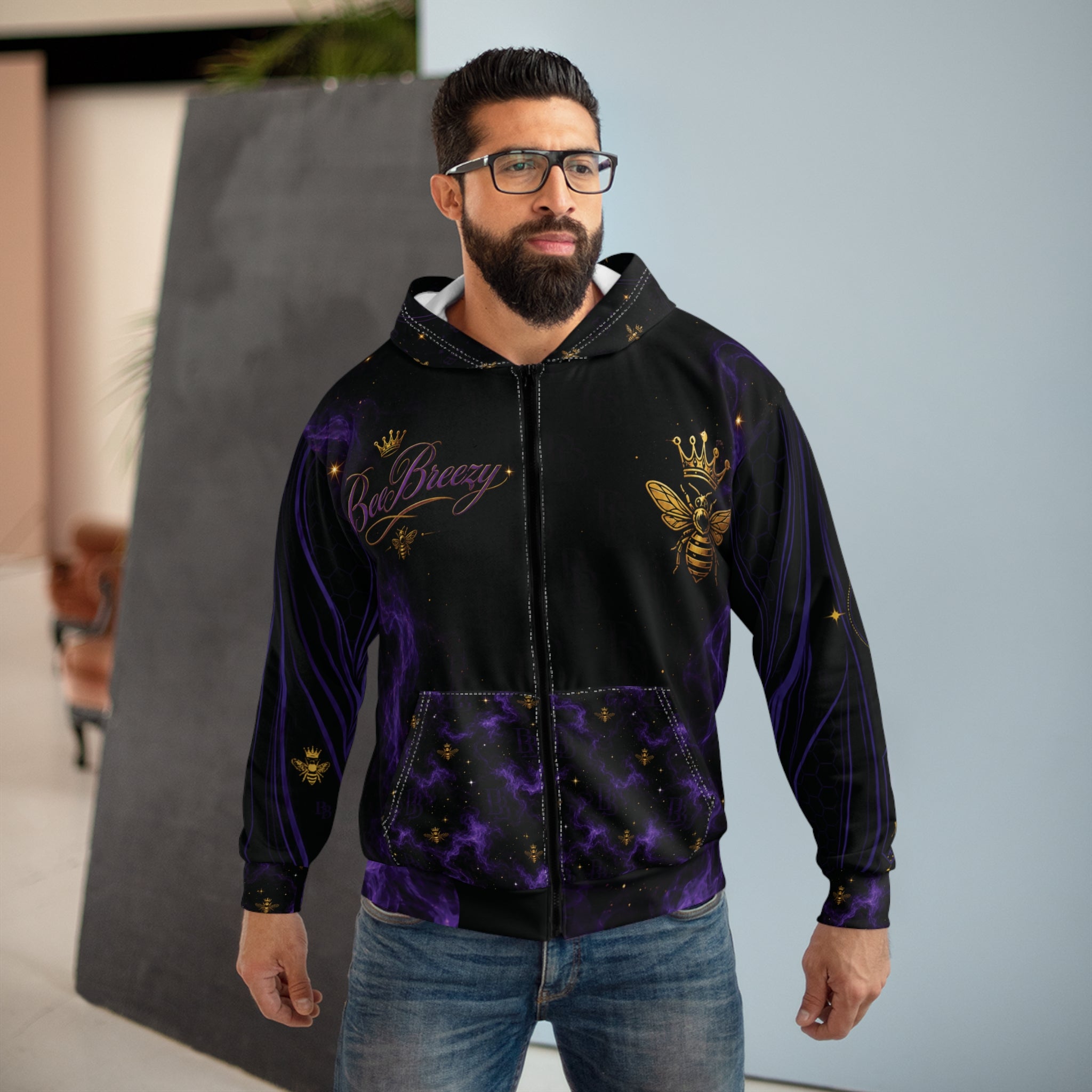 BeeBreezy Black Label Purple Storm Zip Hoodie – Unisex