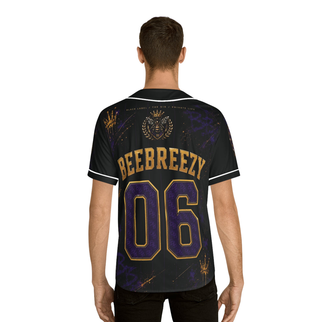 BeeBreezy Black Label Baseball Jersey — Crowned Bee Club | Purple Graffiti & Honey-Gold 06
