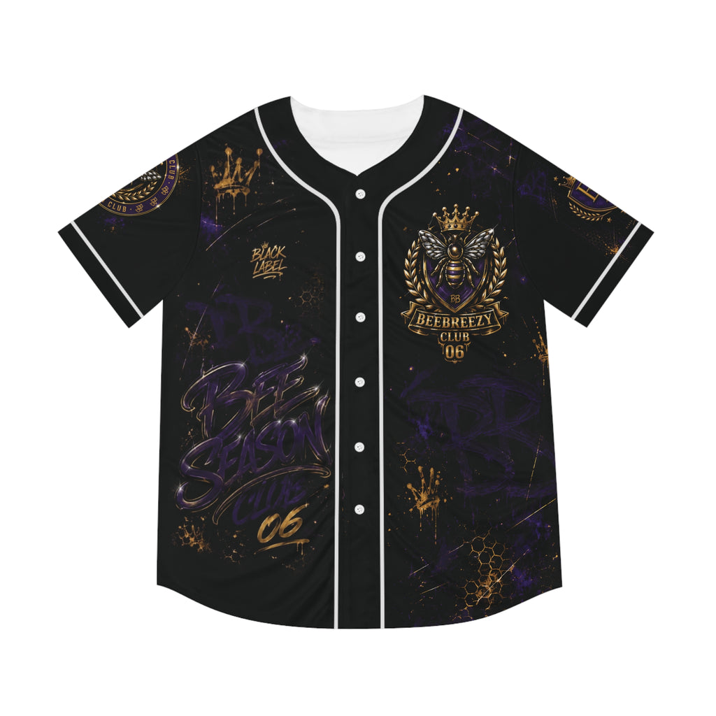 BeeBreezy Black Label Baseball Jersey — Crowned Bee Club | Purple Graffiti & Honey-Gold 06