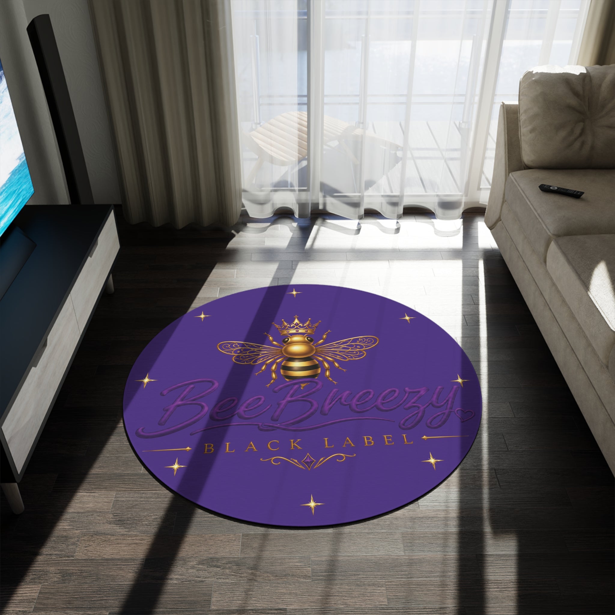 BeeBreezy Black Label Crowned Bee Round Rug