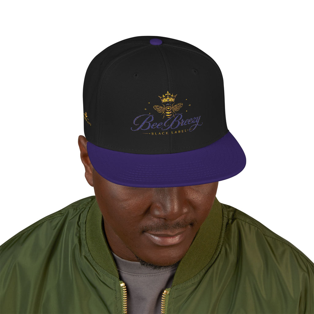 BeeBreezy Black Label Crowned Bee Embroidered Snapback Hat