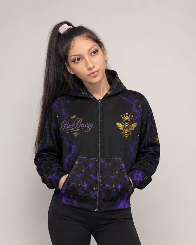 BeeBreezy Black Label Purple Storm Zip Hoodie – Unisex